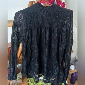 🔔 LAST CHANCE 📣 Anthropologie Cable & Gauge Women's M Black Lace High Neck